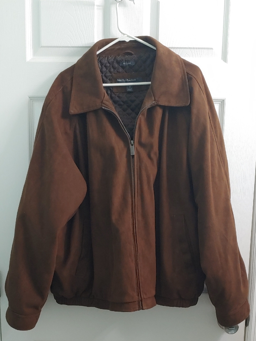 Perry Ellis Microsuede Brown Bomber Jacket Men's Size 3X